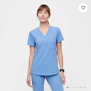 FIGS Catarina One Pocket Scrub Top Ceil Blue Women XL Comfort Stretch Uniform